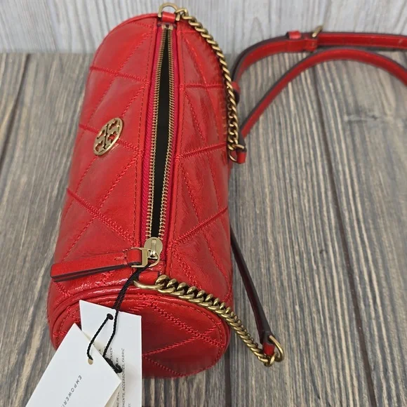 NWT TORY BURCH WILLA SHINE BARREL BAG FIESTA RED - Picture 4 of 5